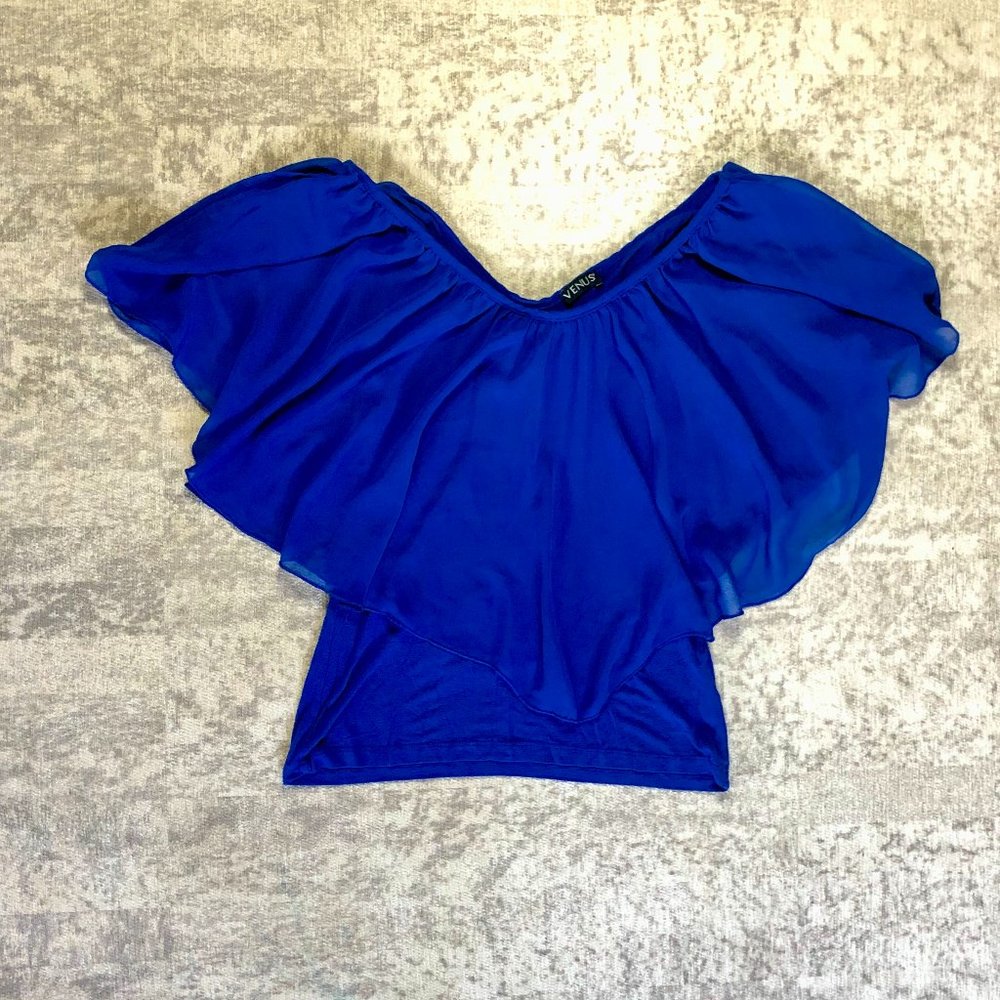 Venus Royal Blue Flowy V-Neck Top